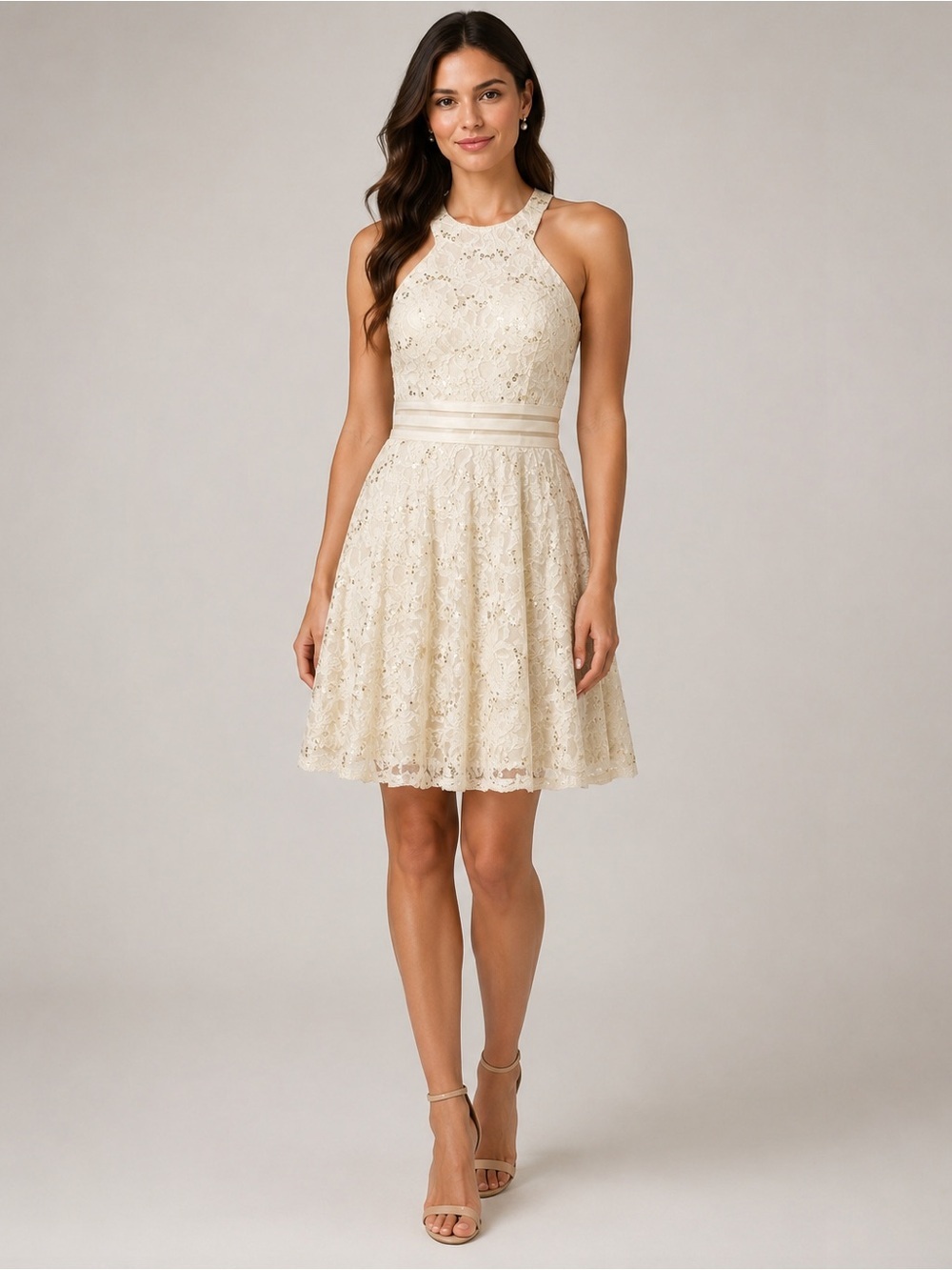Jodi Kristopher Lace white dress with sequins 3